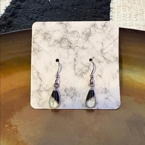 Sterling Silver, Opal And Onyx Teardrop Earrings